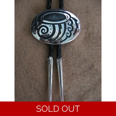 Silver Hopi Design Bola Tie  by Clement Honie